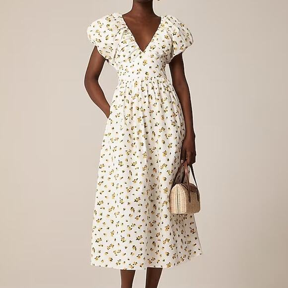J. Crew Dresses & Skirts - J.Crew Collection Cecily Midi Dress Budding Rose White Multi Print Size 6 NWT